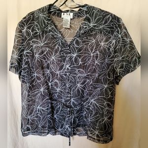 KSL-Karin Stevens Black Sheer Flowy Blouse w/Flower pattern h